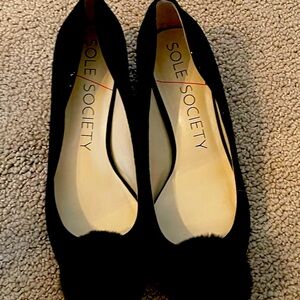 Cute Black Suede Pom Pom Low Heel Flats
